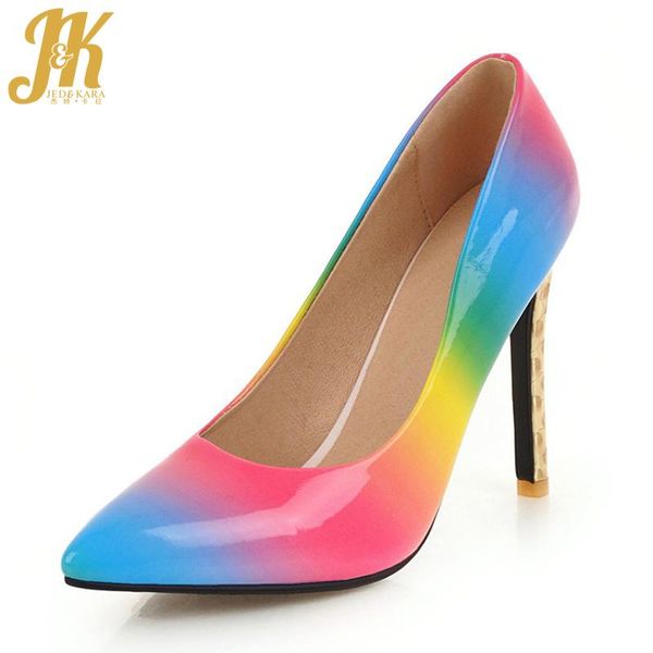 

dress shoes jk thin high heels women pumps pointed toe pu footwear shallow lady mix color party 2021 spring plus size 47, Black