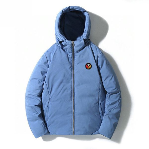 

stylish hooded down coat letter embroidery zipper parkas with hoods men winter warm thick outerwear, Black