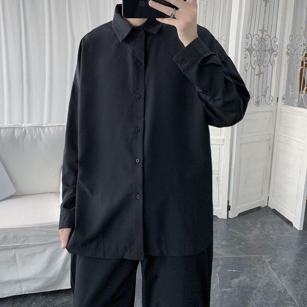 

spring loose solid color shirt male trend handsome japanese youth casual outerwear men's shirts, White;black