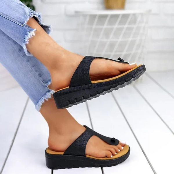 

women platform slippers summer clip toe wedges sandals large size flip flops ladies outdoor shoes casual beach slides, Black