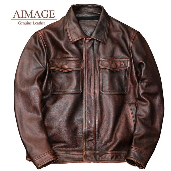 

men's leather & faux men motorcycle jackets 100% natural cowhide moto jacket biker coat winter warm clothing py057, Black