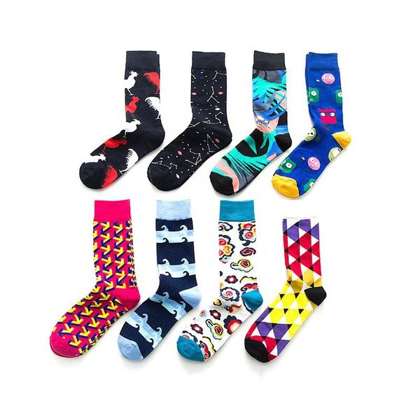

men's socks crazy fashion colorful patterns crew sport cotton for men, Black