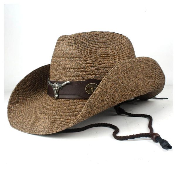 

cloches 2021 summer straw men women black western cowboy hat wide brim outdoor sombrero hombre cowgirl, Blue;gray