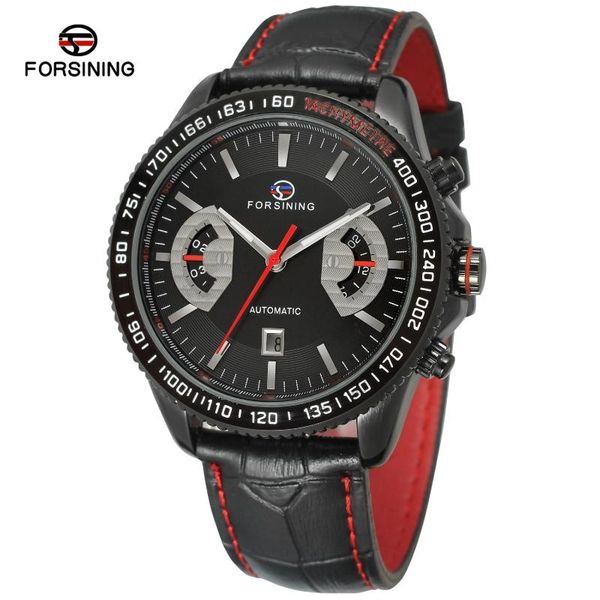 

wristwatches forsining circular gear mechanical watch calendar hollow-out black belt men's, Slivery;brown