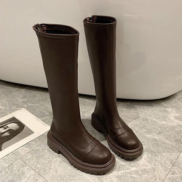 

boots 2021 women platform shoes long fashion autumn winter motorcycle female footwear botas ladies, Black