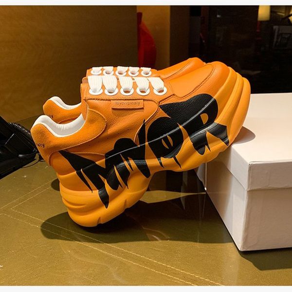 

Women Platform Sneakers Leather Casual Ladies Chunky Shoes 2022 White Woman High Black Fashion Brand Thick soled Wedge Sneakers