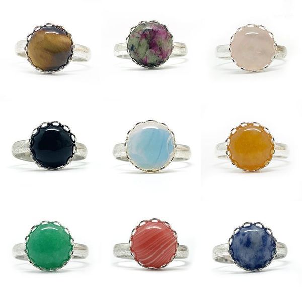 

wedding rings 10 mm natural stone open ring black agate pnk crystal opal for women classical lady gifts girls adjustable1, Slivery;golden