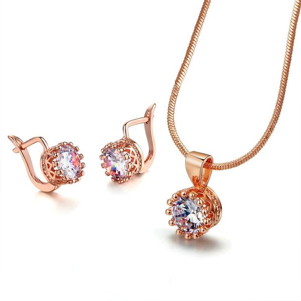

jewelry set for women necklace earrings hollow out crown cubic zirconia rose gold color work party wedding fashion s169 &, Silver
