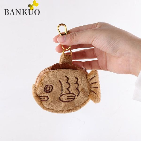 

plush womens wallet creative taiyaki coin purse zipper cute anti lost wrist bag for girl solid fashion x376, White