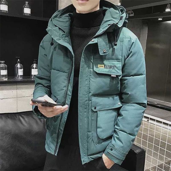 

winter parka men windbreak plus velvet thicken warm windproof coat male casual military hooded jackets zipper solid color 220105, Black