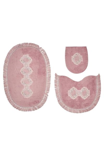 

queen ivy oval embroidered 3 pieces set powder queenso bath mats