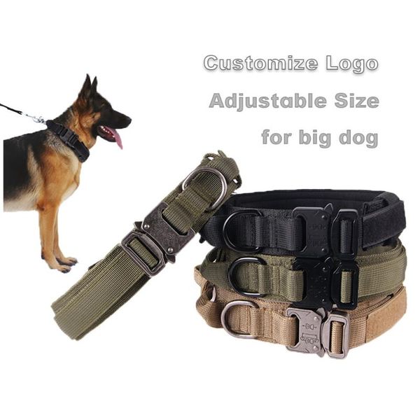 

black military army training adjustable nylon tactical dog collar with handle for big large collars & leashes