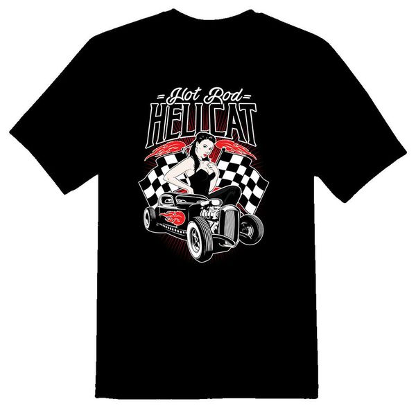 

rod hellcat pinup girl black or white tee shirt, White;black