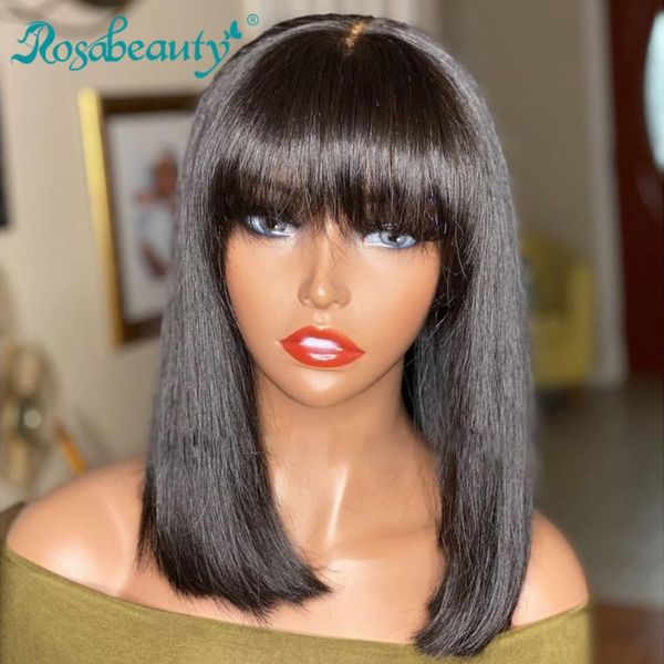 

hair bulks rosabeauty natural brazilian bob straight dark blue colored with bangs full machine made for black women