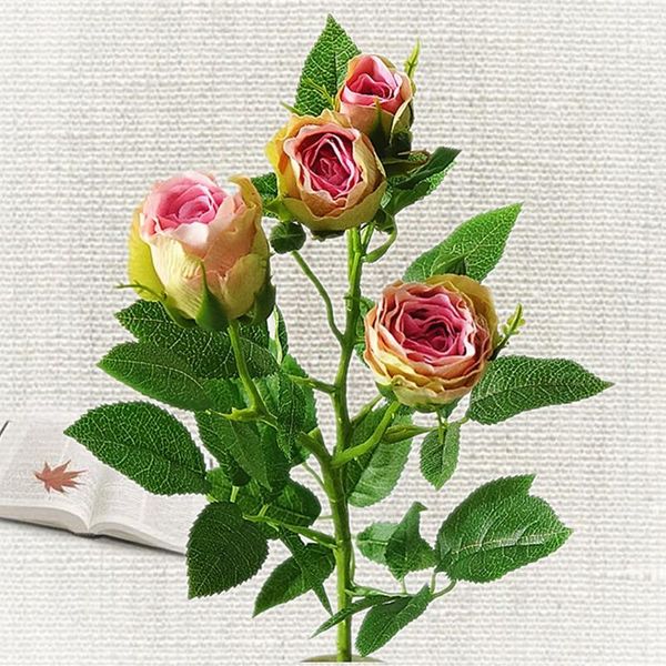 

single 4 heads artificial rose branch silk+plastic flores simulation flowers for home el wedding decoration decorative & wreaths