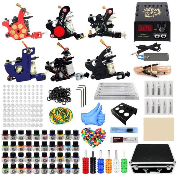 

complete tattoo set coil machine kit shading liner power supply needles professional beginner guns kits