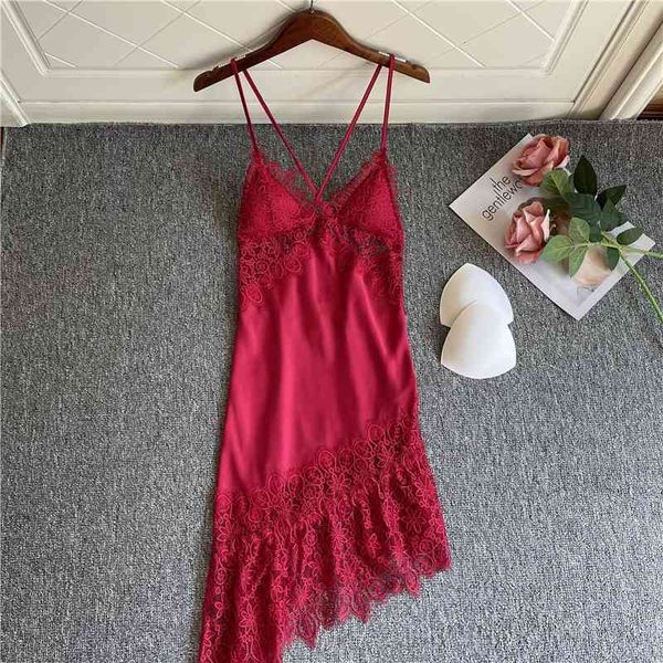 

women's sleepwear v-neck backless nightgown lady night summer sleepshirt intimate lingerie sleeveless lace suspenders homewea, Black;red