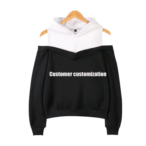 

customer logo korean off shoulder hoodies sweatshirts women cotton kpop pullovers streetwear customization 12598-wy18 women's &, Black