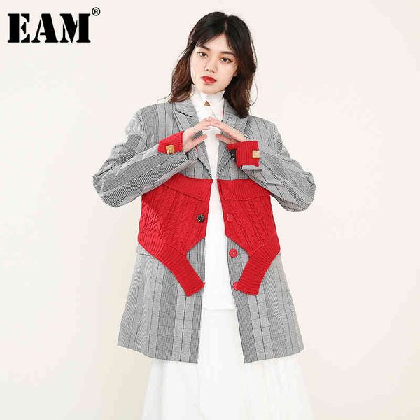 

[eam] women red knitting contrast color blazer notched collar long sleeve loose jacket fashion spring autumn 1dd443103 21512, White;black