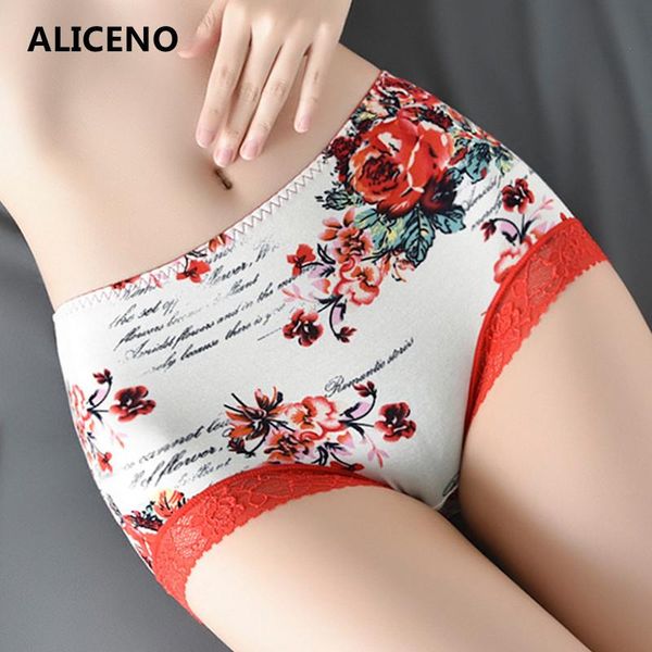 

women's panties women cotton flowear print briefs ladys lace underwears mid waist breathable seamless underpants comfort female intimat, Black;pink