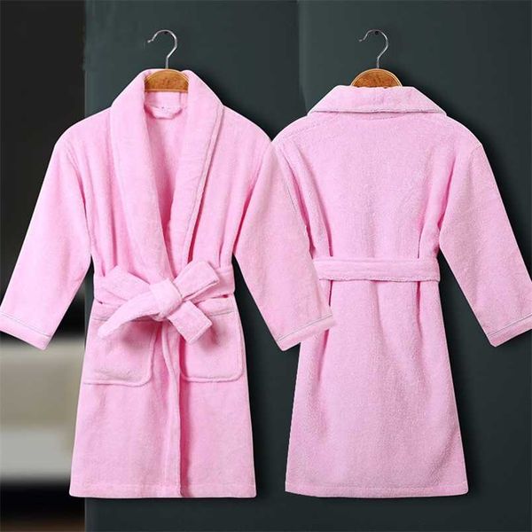 

children's terry bathrobe boys girls cotton thicken towel bath robe swimming turn-up collar little girl robes dressing gown kids 211109, Blue;red