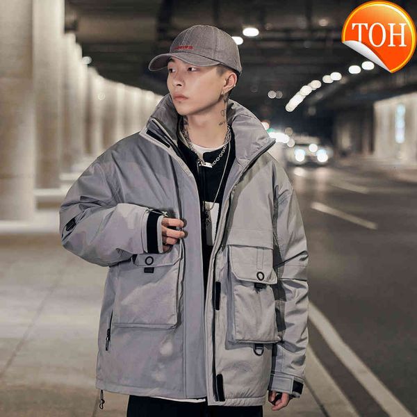 

men down jacket winter new thick cotton casual stand-up collar men's loose warm, Black