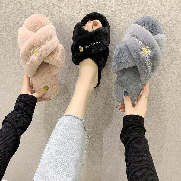 

small flower pattern fuzzy women's winter warm slippers memory foam cozy soft plush non-slip breathableÂ lining skin-friendly1, Black