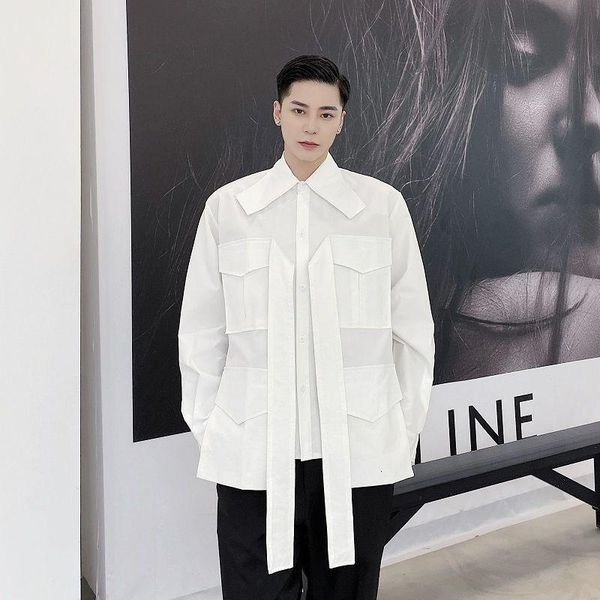 

men's casual shirts wear 2021 autumn turn-down collar long sleeve shirt for male chic loose japan style clothing, White;black