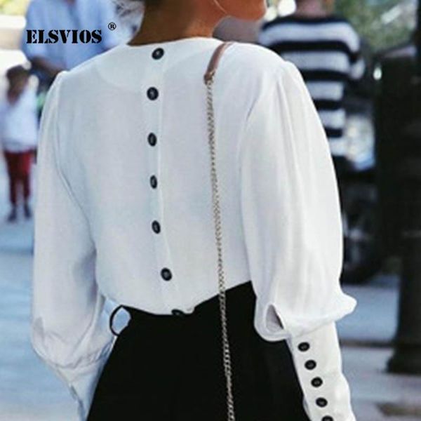 

women's blouses & shirts 2021 women spring v-neck blouse puff sleeve button summer autumn lady shirt female office chiffon, White