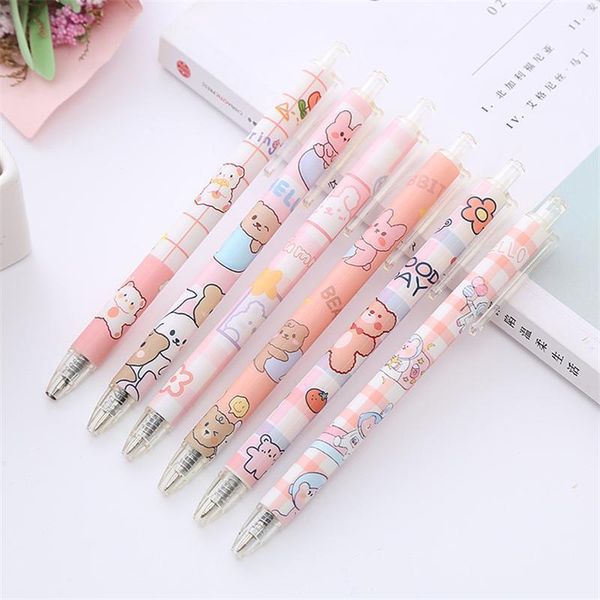 

gel pens 6pcs/set kawaii bear retractable pen black ink signature writing for kids school office stationery1