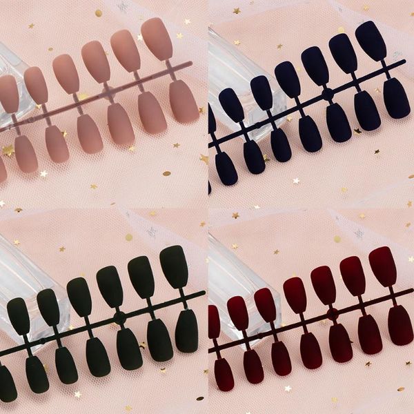 

false nails 24/48 pcs matte pure color short fake red blue green full cover nail tips diy fingernail manicure salon, Red;gold