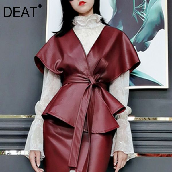 

autumn and winter fashion casual sleeveless shoulder waistcoat red leather jacket vest for women sg826 210421, Black;white