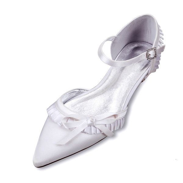 

sandals women satin wedding flats for bride pointed toe ankle buckle strap pleats formal evening party dress flat shoes liwi, Black