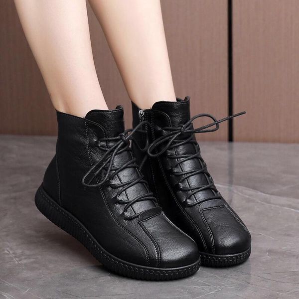 

boots autumn winter increase ankle shoes women plus velvet snow warm round head casual zapatillas mujer, Black