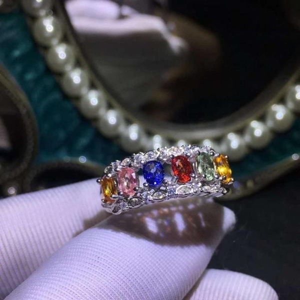 

cluster rings fashion ring fine jewelry 925 sterling silver inlaid natural and real sapphire gemstone, Golden;silver