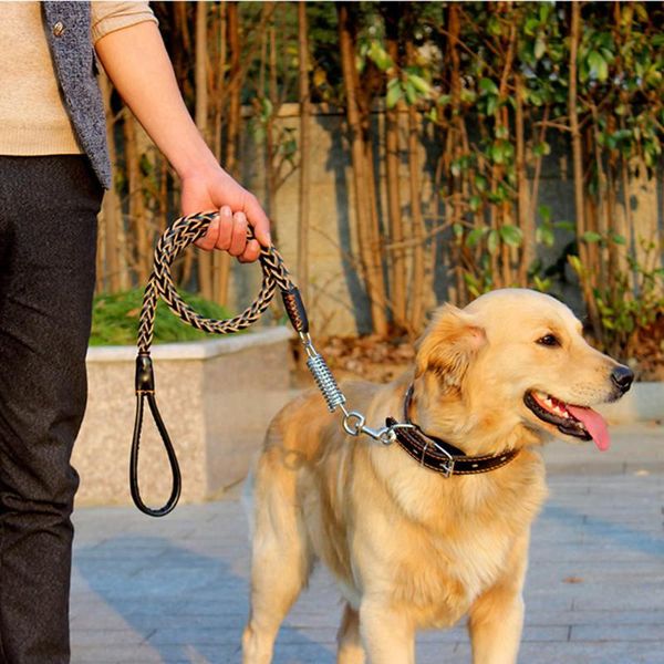 

dog collars & leashes nylon black strong pet leash adjustable training lead traction ropes leads with spring for large dogs