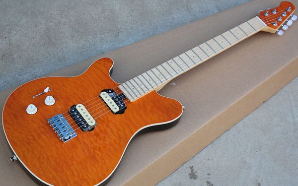 

left hand electric guitar cloud pattern orange complex guqin neck double pickup