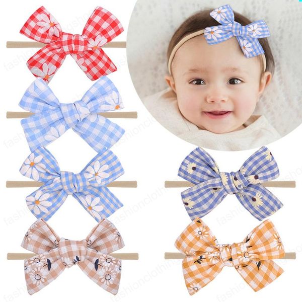 Baby Mädchen Stirnbänder Schleife Baumwolle Jute Gitter Stirnband Kinder Kinder Sonnenblumen Haarschmuck Nylon Schleife Haarbänder Kopfbedeckung für Kleinkinder