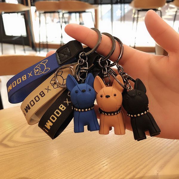 

fashion punk french bulldog keychain pu leather dog keychains for women bag pendant jewelry trinket men's car key ring key chain, Silver