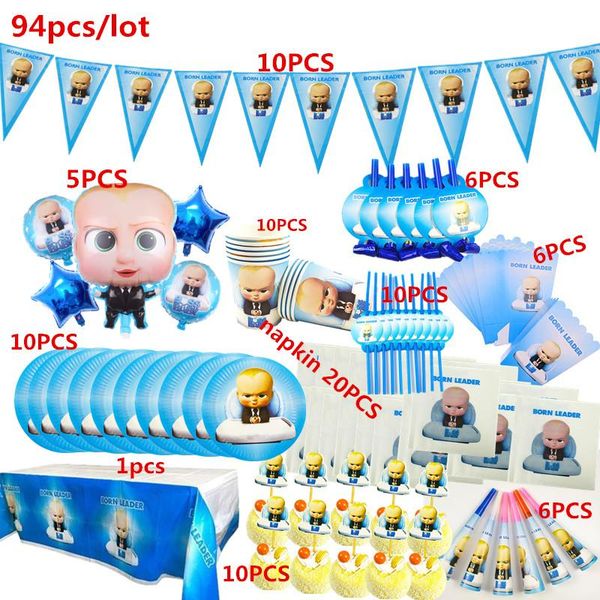 

disposable dinnerware 91pcs-128pcs baby boss theme birthday party decoration tableware sets plate cup kids event shower