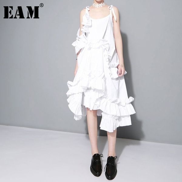 

[eam] new spring irregular multilayer ruffles solid color loose fashion white dress women trendy tide j211 210402, Black;gray