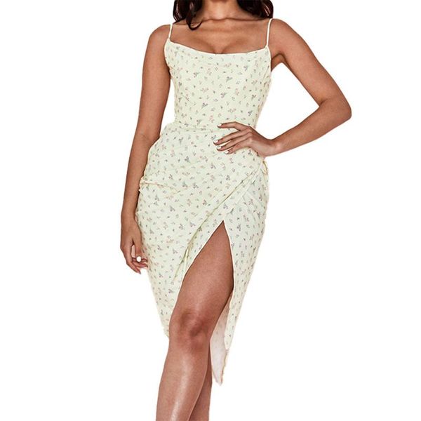 

women's swimwear women floral print sling dress sleeveless front split high waist pleated midi, White;black
