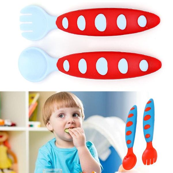 

spoons child toddler cutlery two-color fork spoon set case infant baby feeding utensils bpa boxed easy to carry