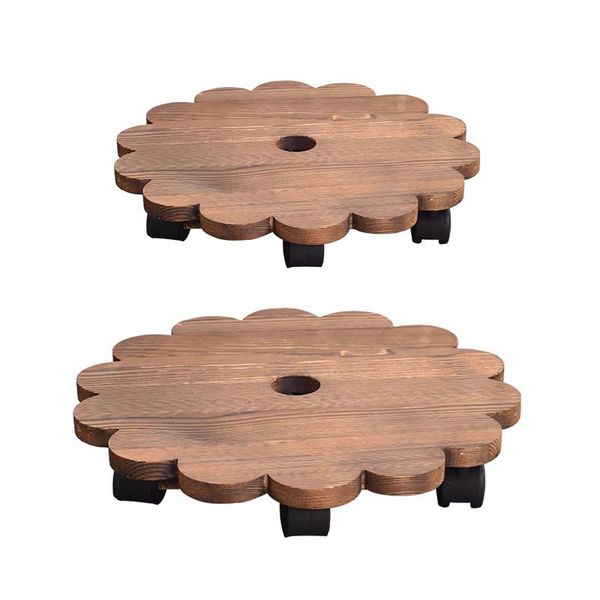 

planters & pots moveable wooden plant stand with wheels round flower pot holder solid wood base caster torus rollers