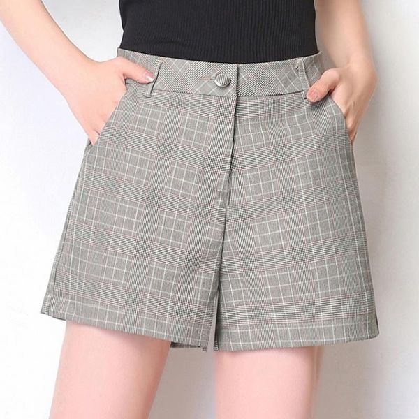 

women's shorts plaid women summer 2021 high waist slim was thin a word korean version plus size straight casual lry72, White;black