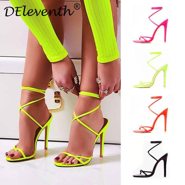 

sandals thin high heel candy bright color hollow roman women shoes round toe canvas 11.5cm lace up sandal size 35-42, Black