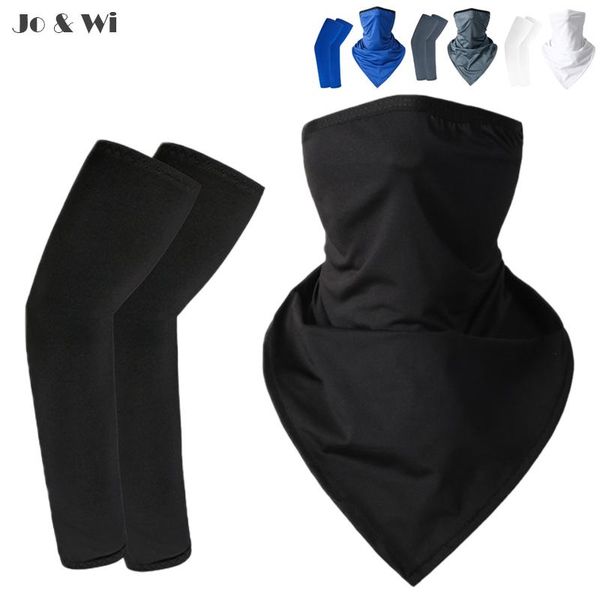

elbow & knee pads cycling arm sleeves + face mask set triangle magic scarf bandana cool neck gaiter cover ear loops running mtb bike, Black;gray
