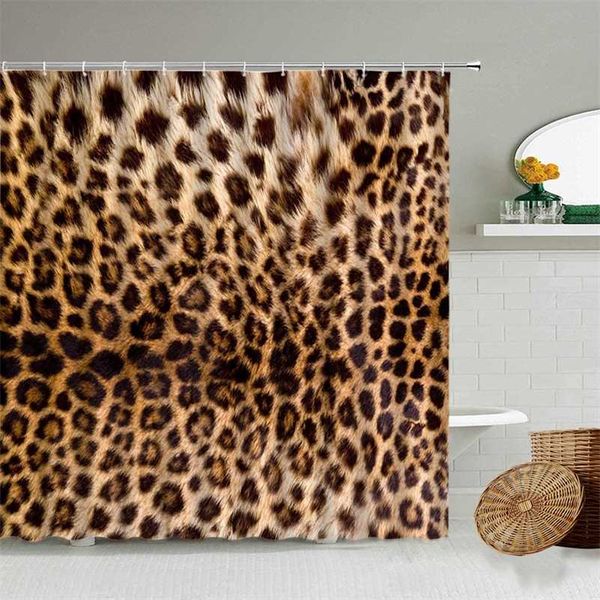 Tenda da doccia con motivo leopardato in stile africano Stampa di animali selvatici Vasca da bagno Decorazione per la casa Regalo Schermo per tende impermeabili 211116