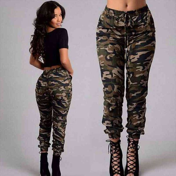 

america style 5xl large womens pant size spring summer elastic waist military green camouflage print pants female casual loose trouser, Black;white