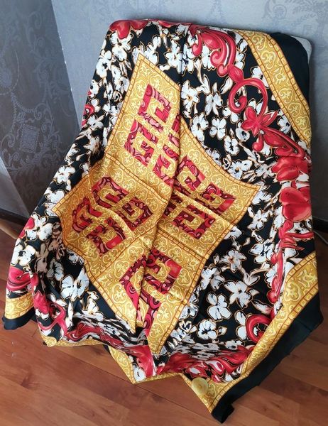 

mandala flower print 100% silk sand washed twill scarf scarves shawl coat wraps ponchos and capes 136*136cm, Blue;gray